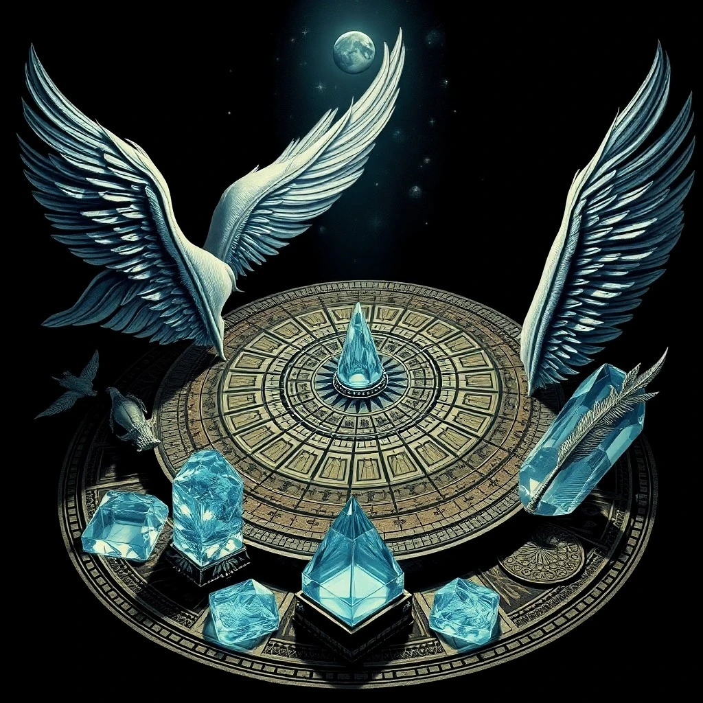 Antiguo libro de astrología con símbolos zodiacales y una esfera de cristal brillante