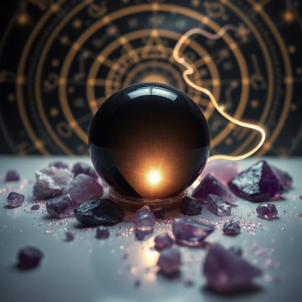 Vial con líquido oscuro sobre obsidiana