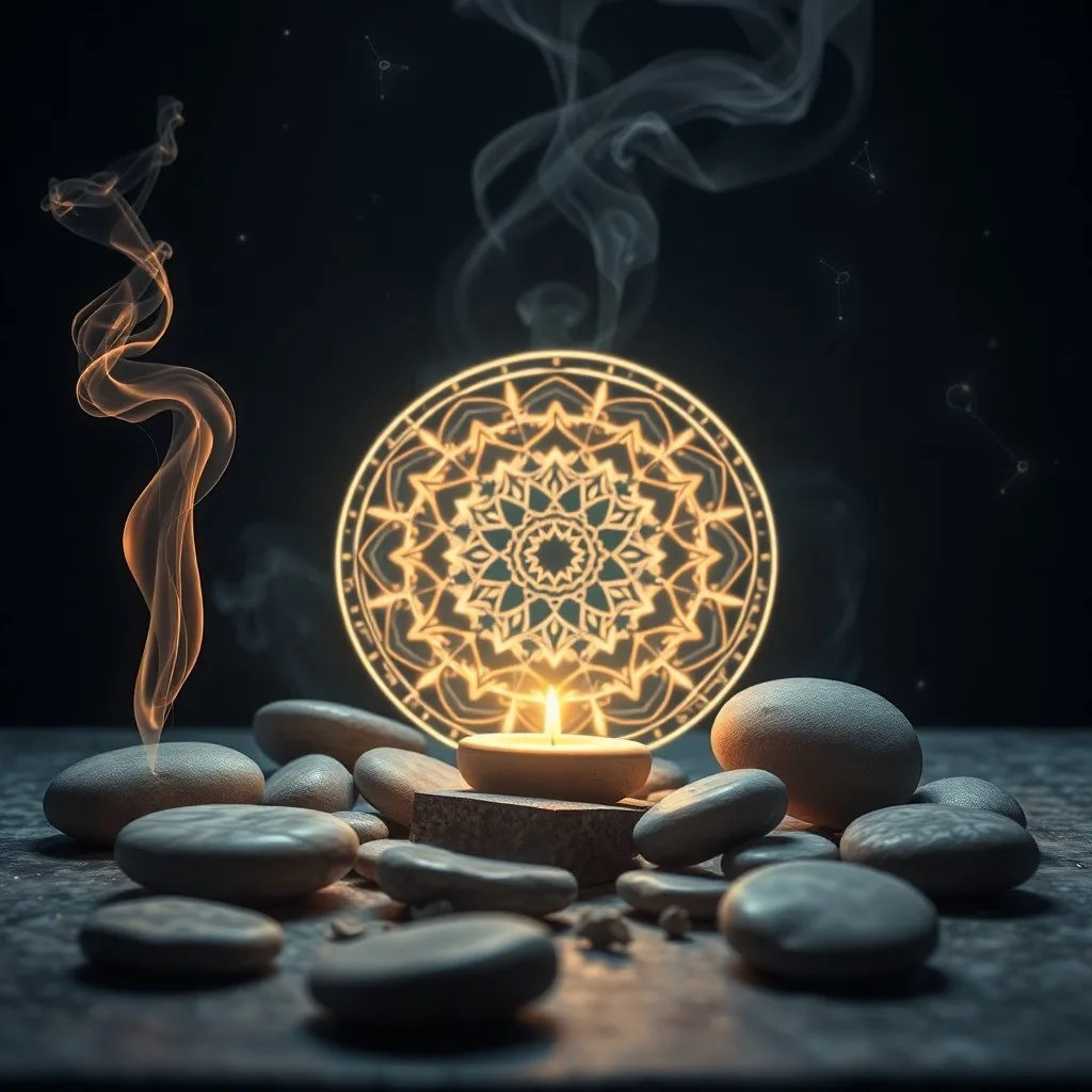 Pintura de acuarela de materiales de arte para crear mandalas, incluyendo un compás, regla y lápices de colores sobre papel circular.