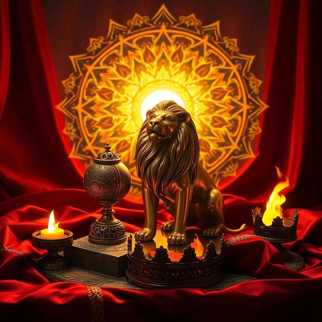 Abstract painting of a heart radiating golden and orange light