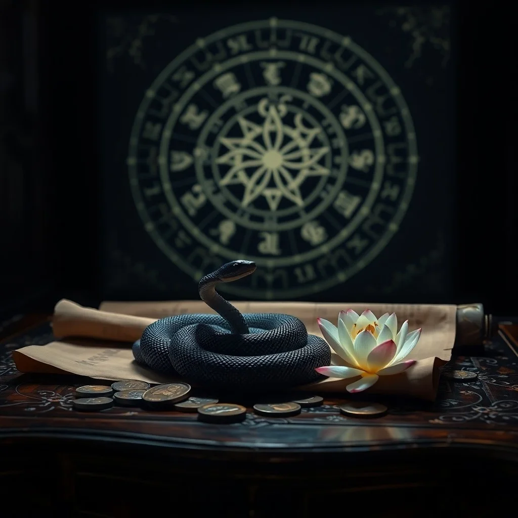 Pintura al óleo de un lujoso tejido de seda verde esmeralda, con monedas chinas antiguas y una caja de madera tallada. La composición evoca riqueza y elegancia.