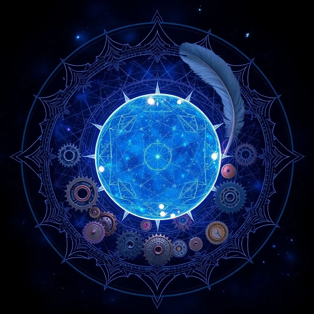 Arte conceptual abstracto de una cadena rota que se disuelve en pájaros metálicos volando hacia un horizonte brillante, con un fondo de gradientes azules y púrpuras.