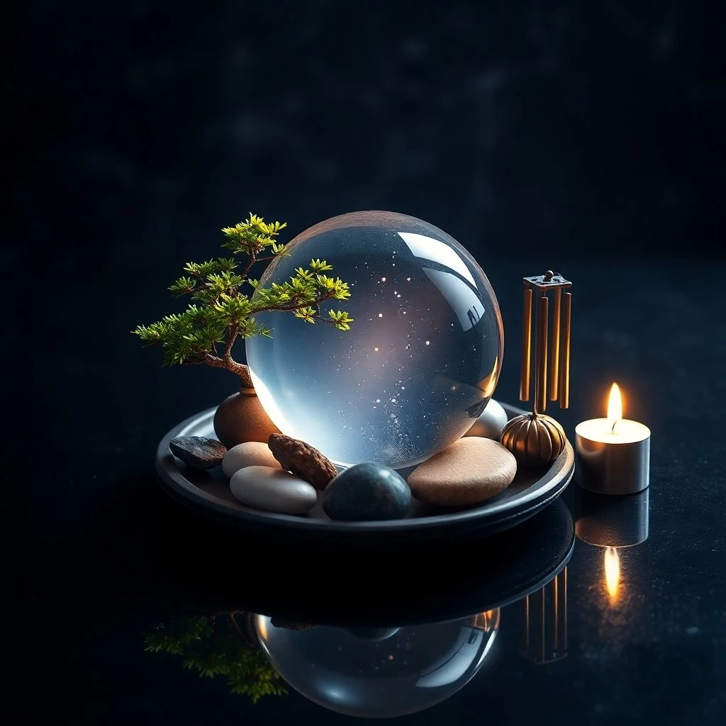 Abstract 3D render of the Bagua map with glowing Five Elements symbols