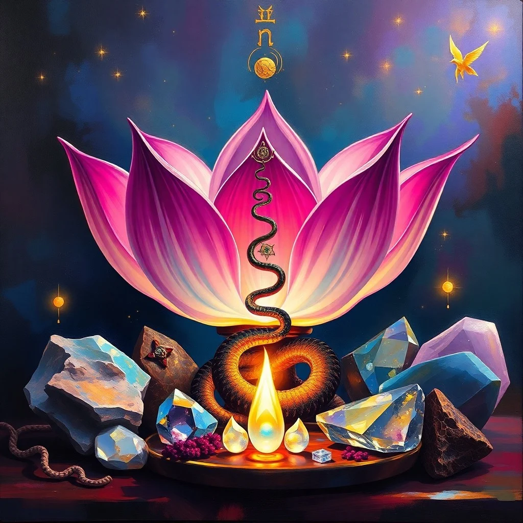 Pintura abstracta de la Kundalini ascendiendo a través de los chakras, colores vibrantes