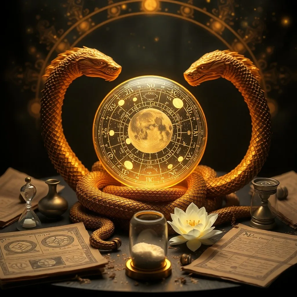 Reloj de arena con polvo cósmico, galaxias, luces azules y púrpuras, viaje del alma, transformación.
