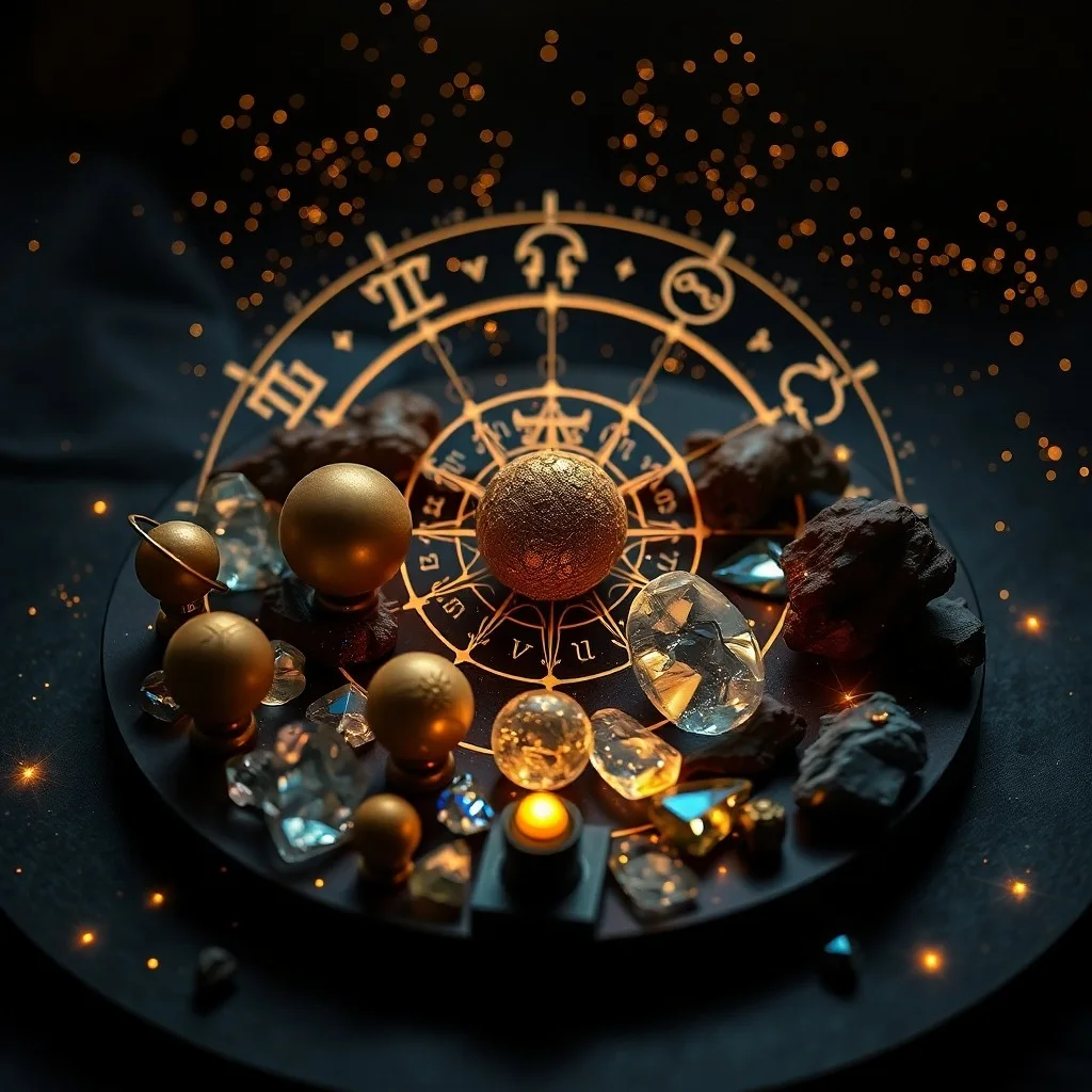 Pintura al óleo abstracta con esferas de luz superpuestas, representando la interacción de energías planetarias y zodiacales.