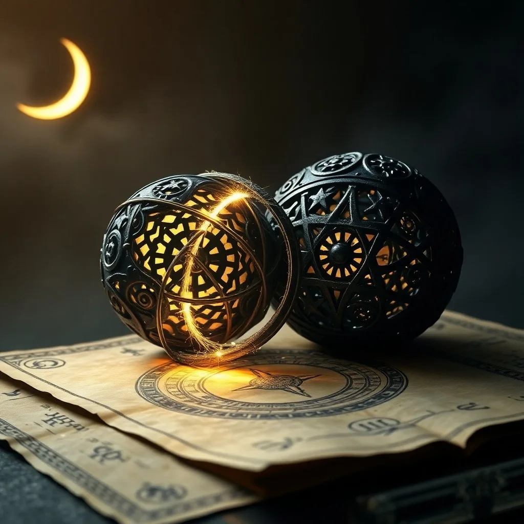 Cinematic still life photography of an antique brass astrolabe on velvet, illuminated by moonlight, with a worn leather-bound book featuring astrological symbols.