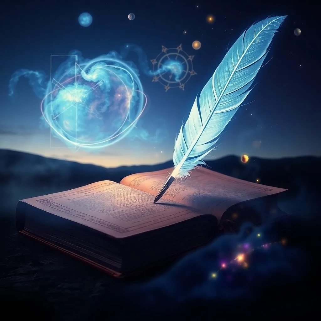 Watercolor painting of abstract, luminous colors flowing into an open journal, representing intuitive spiritual insight.