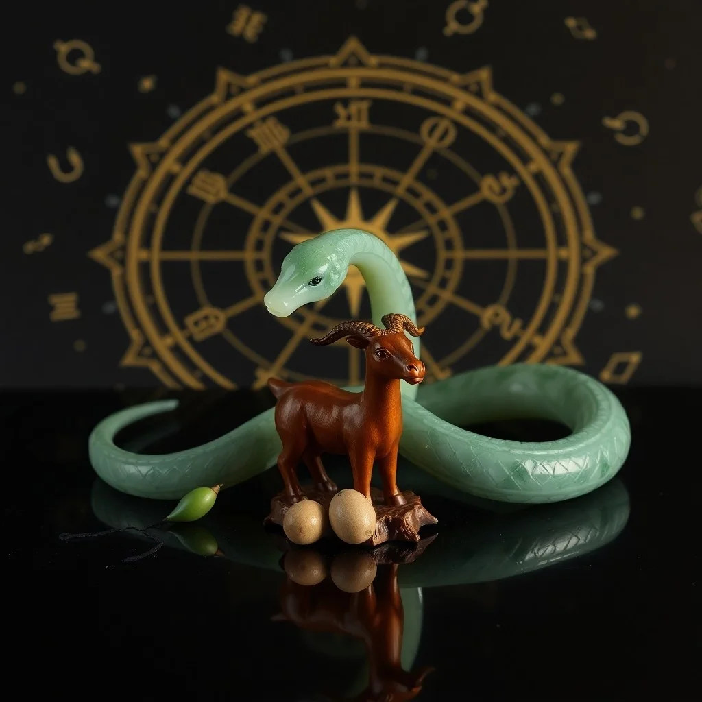 Figurilla de serpiente de jade sobre pergamino antiguo