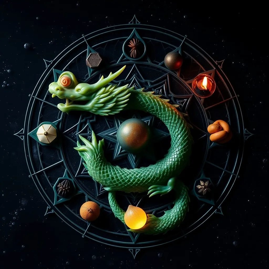 Intricately carved wooden box with a green glow, symbolizing the Wood Dragon's essence