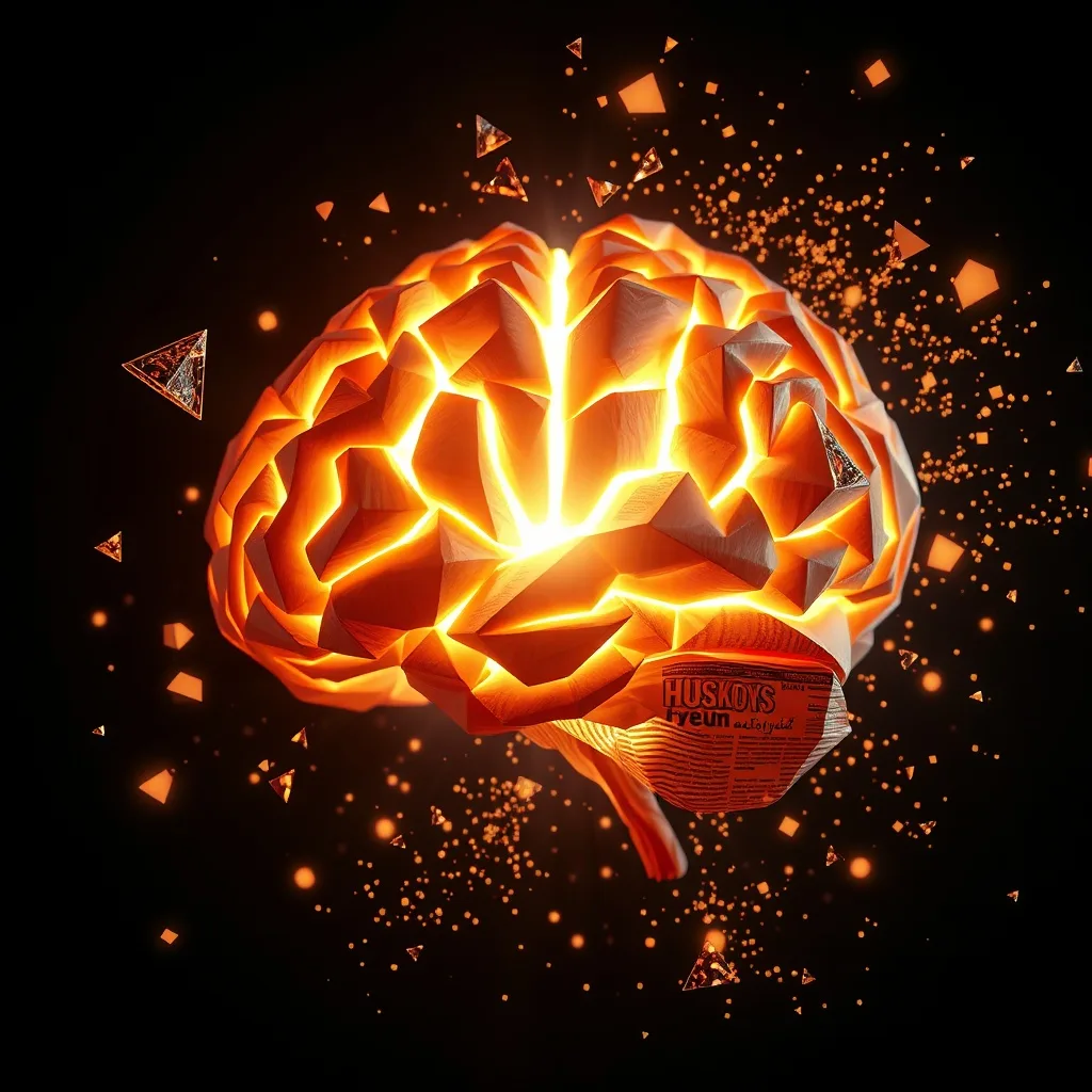 Representación 3D abstracta de un cerebro con vías neuronales, disolviendo formas geométricas que simbolizan miedos.