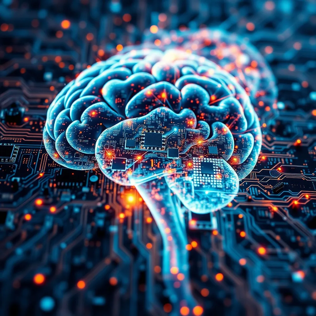 Pintura conceptual de un mosaico fragmentado de código digital y una imagen de cerebro humano, que se disuelve en una red encriptada. El tema central es el equilibrio entre la tecnología y la protección de datos individuales. Arte abstracto, colores ricos, sin rostros ni formas humanas discernibles.