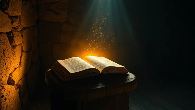 Faro de Fe y Contemplación Luz espiritual en una celda monástica, símbolo de guía