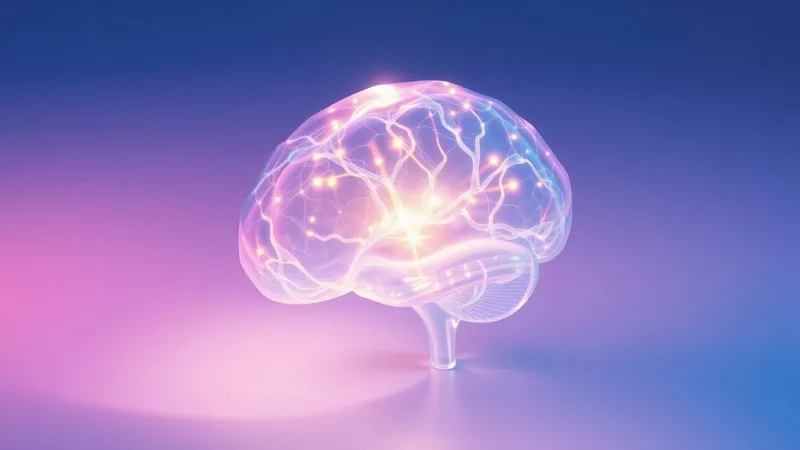 A 3D render of a stylized brain with glowing neural pathways, representing enhanced cognitive function and mental harmony through meditation.
