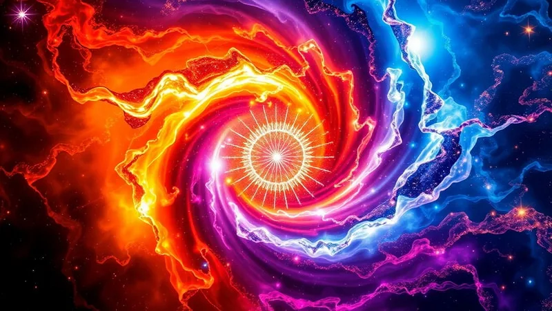 Pintura abstracta de un vórtice de colores intensos