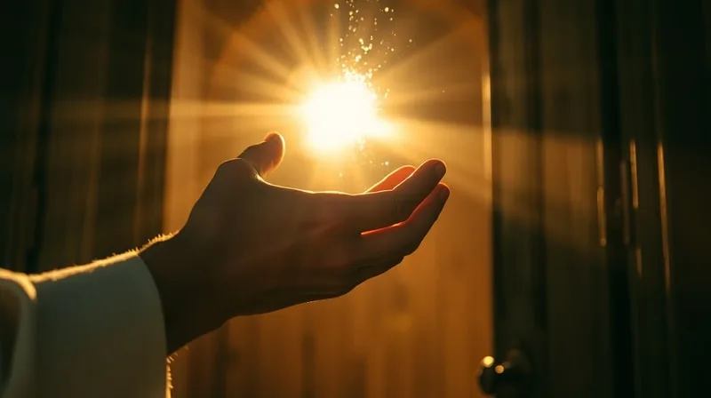 Mano bendiciendo la entrada de un hogar con agua sagrada.