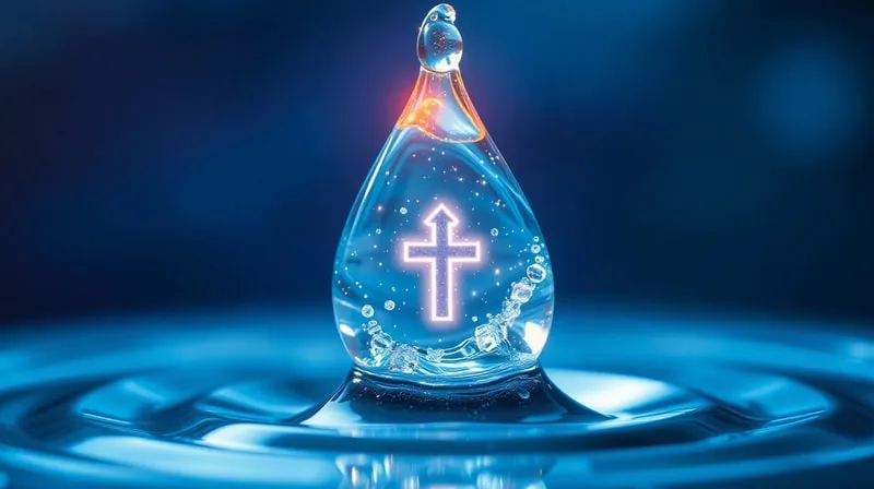 Gota de agua formando símbolos protectores y un aura espiritual.