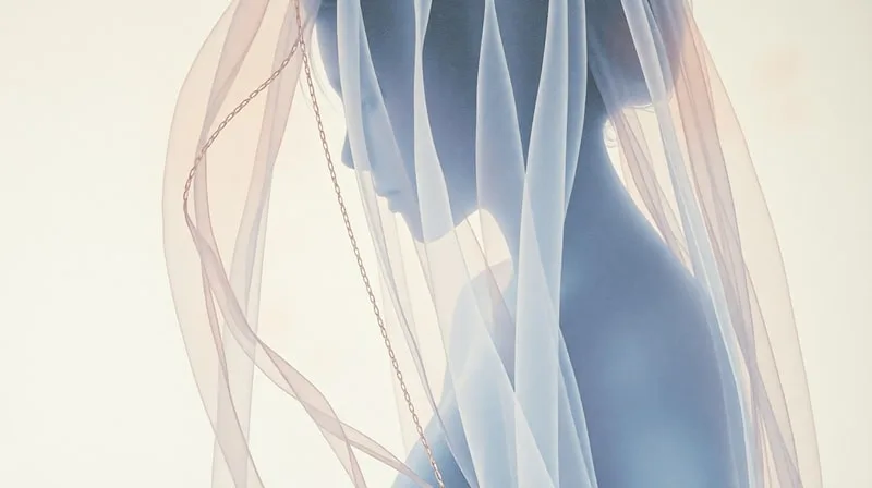 Watercolor painting of a translucent veil over an indistinct silhouette, symbolizing layers of first impressions