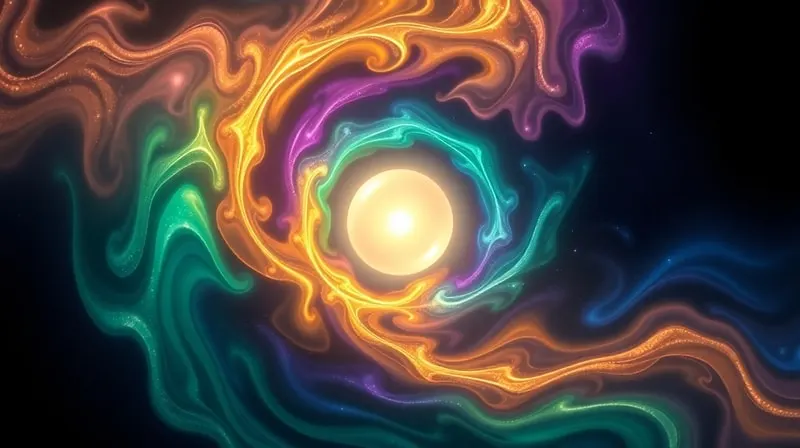 Abstract conceptual art of a vibrant, swirling vortex of colors emanating from a glowing orb, symbolizing self-worth and intrinsic value.