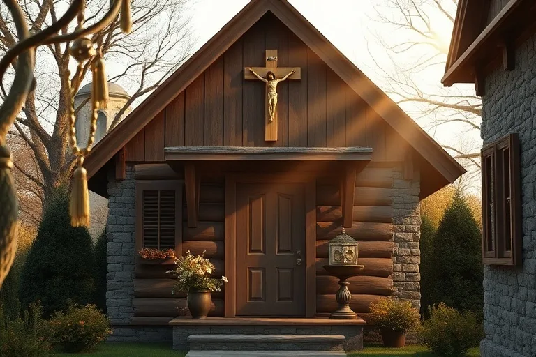 Ilustración 3D de una casa protegida por símbolos de sacramentales