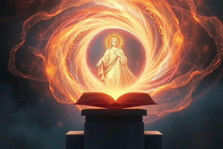 Vórtice de luz celestial envolviendo una figura abstracta
