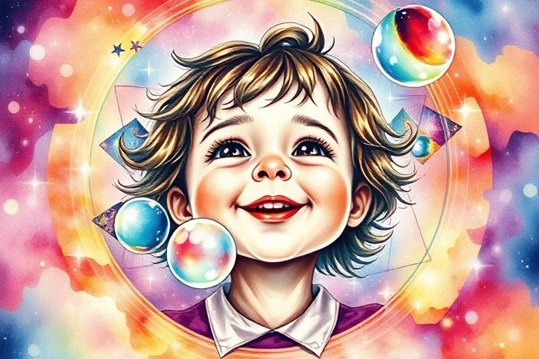 Watercolor painting of colorful child's building blocks on a wooden floor, representing children, joy, and the foundations of creation.