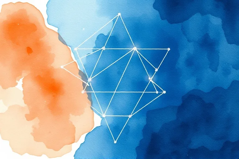 Abstract watercolor painting depicting two complementary colors blending harmoniously, separated by a delicate, shimmering line, representing balance and individuality within a union. Fluid brushstrokes, ethereal quality, no discernible objects or figures, no text.