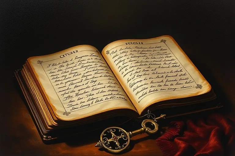 Oil painting of an antique ledger and an ornate key, symbolizing shared finances and inheritance.