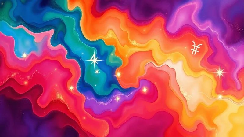 Watercolor painting of a vibrant spectrum of abstract color washes blending, with subtle symbolic shapes, representing the energetic frequencies of advanced color magic.