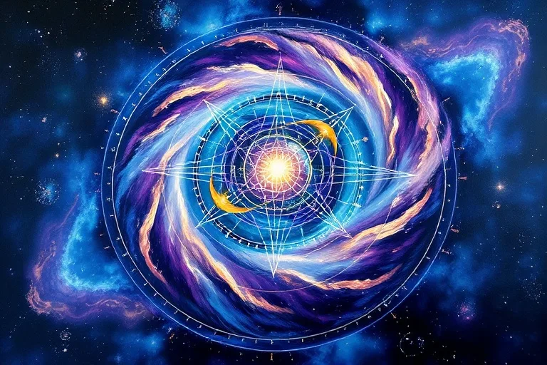 Conceptual oil painting of cosmic colors and swirling vortex