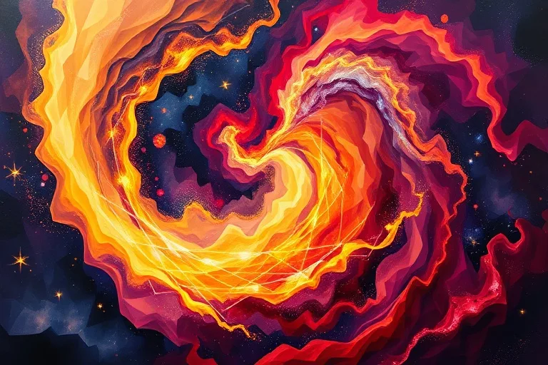 Abstract oil painting of cosmic energy flow