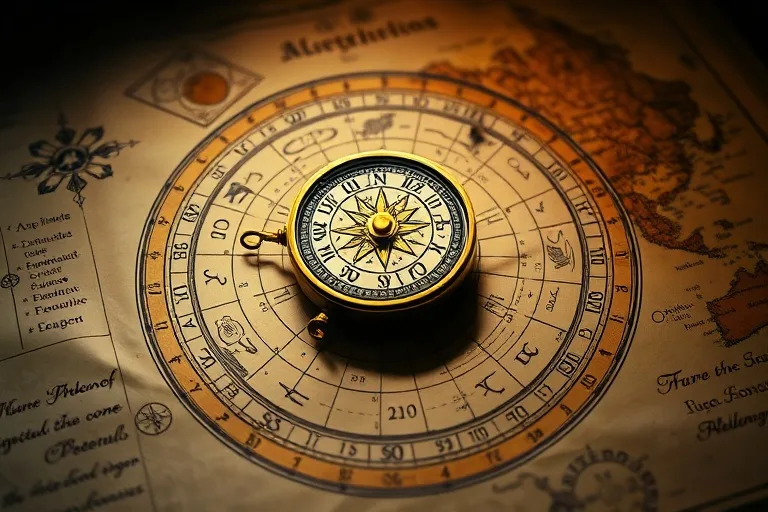 Brújula antigua sobre carta astrológica