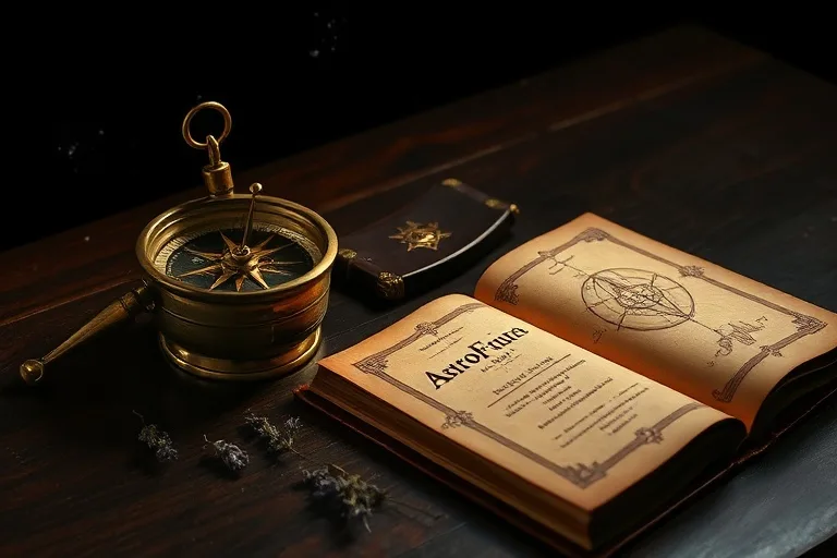 Fotografía de bodegón cinematográfico de un compás antiguo y un libro abierto titulado 'Shared Destiny' sobre un paño de terciopelo. Luz cálida ilumina engranajes dispersos, simbolizando la mecánica de una relación. Tonos oscuros y ricos, enfoque macro, sin figuras humanas.