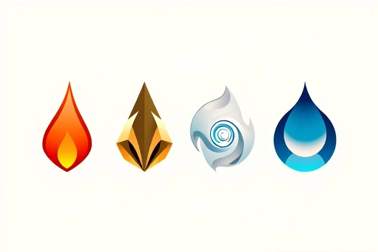 Símbolos estilizados de los elementos astrológicos en composición minimalista