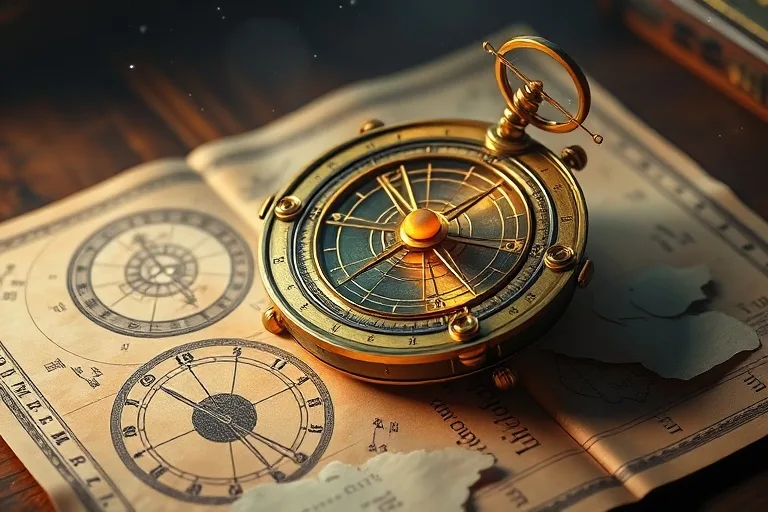 Astrolabio antiguo sobre cartas astrales