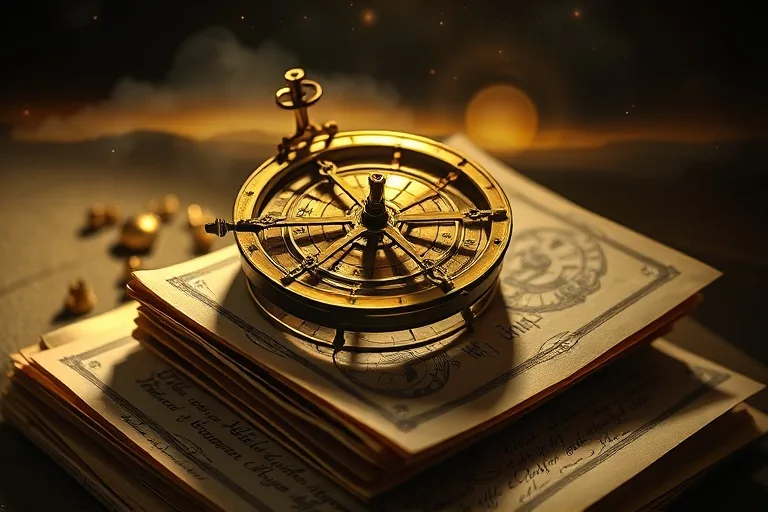 Astrolabio antiguo sobre textos de astrología