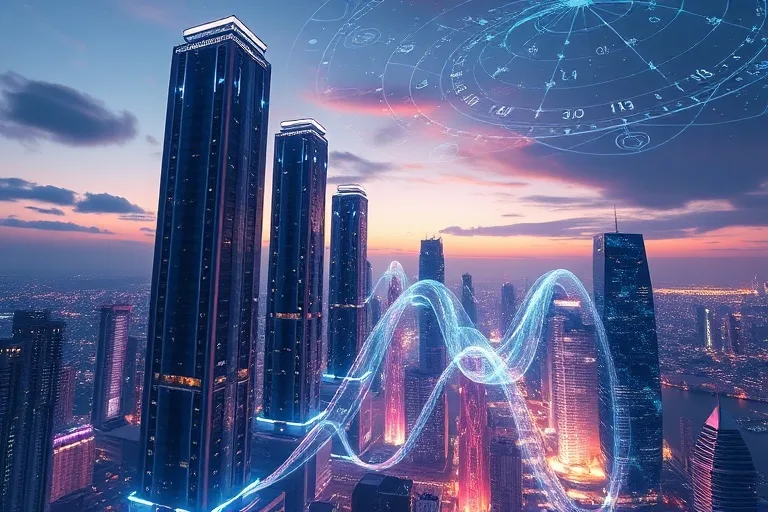 Ciudad futurista con redes holográficas