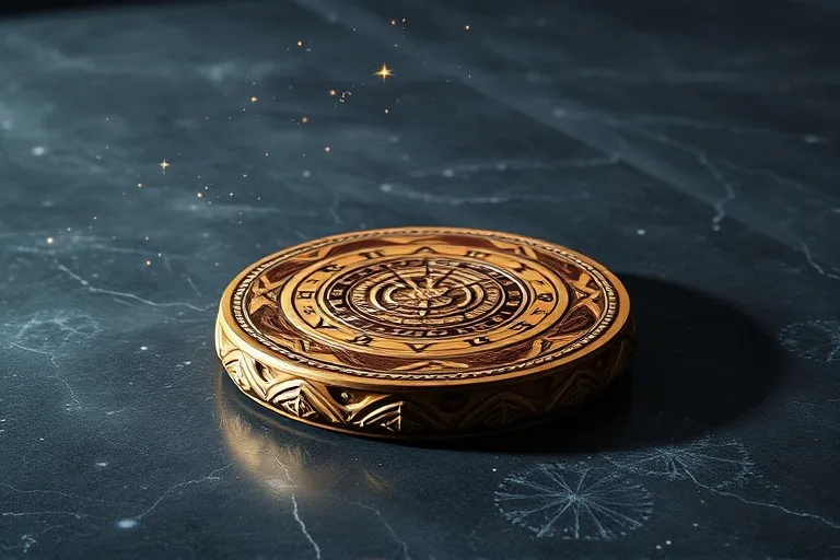 Cojín de meditación de madera en suelo de piedra con reflejos de luz