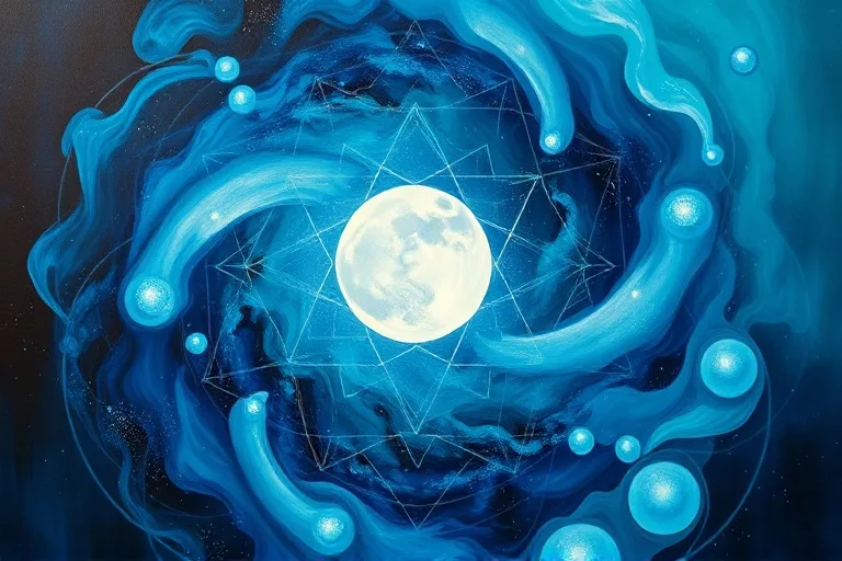 Pintura al óleo abstracta con tonos azules y verdes, representando la profundidad de las emociones y el subconsciente.