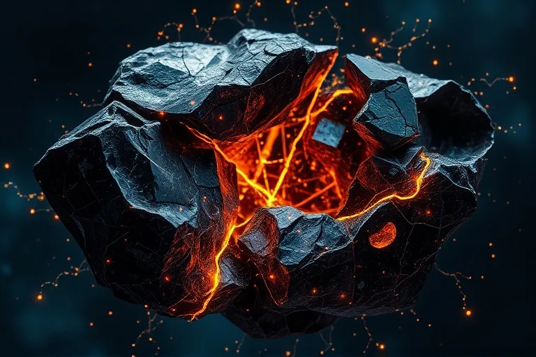 Arte conceptual abstracto de una estructura cristalina fracturada con hilos de luz, simbolizando la integración de la sombra y la transformación kármica.