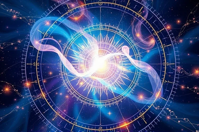 Pintura abstracta que representa la conexión con el ser superior a través de la luz y la energía