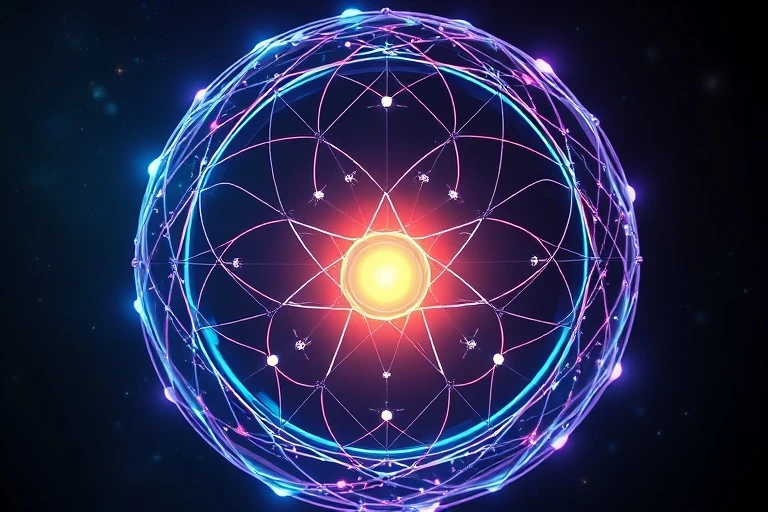 Render 3D de una red de líneas luminosas formando un escudo protector alrededor de una semilla brillante, simbolizando crecimiento y seguridad.