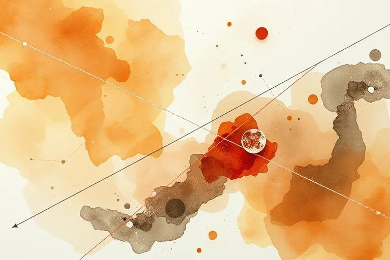 Pintura abstracta de acuarela con tonos tierra y líneas metálicas, simbolizando la interacción de la personalidad y el ascendente
