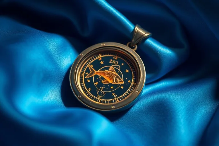 Locket antiguo con mapa estelar sobre seda, simbolizando la búsqueda de una conexión perfecta y el romanticismo de Piscis.