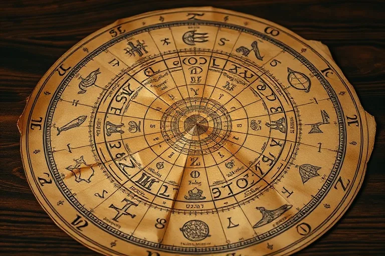Carta astrológica antigua con símbolos planetarios