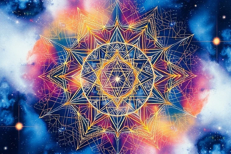 Pintura acuarela abstracta de hilos de luz y sombra entrelazados