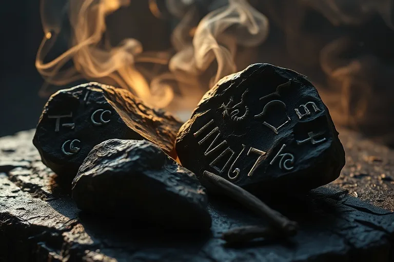 Runas nórdicas talladas en piedras sobre un altar místico