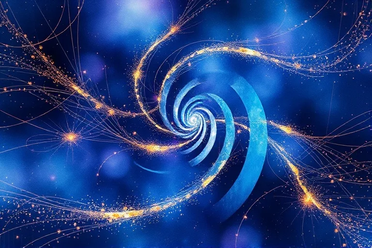 Pintura abstracta en acuarela con patrones de energía etérea en tonos índigo, violeta y dorado, representando la activación y carga de objetos esotéricos.