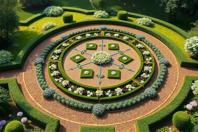 Pintura al óleo de un jardín cultivado con patrones geométricos, simbolizando el orden y la perfección de Virgo