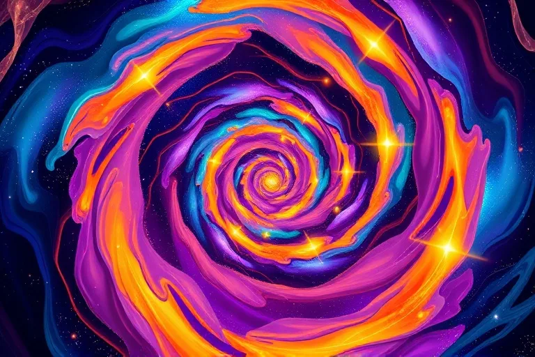 Pintura abstracta de un vórtice de colores vibrantes, simbolizando el flujo de energía y la atracción.